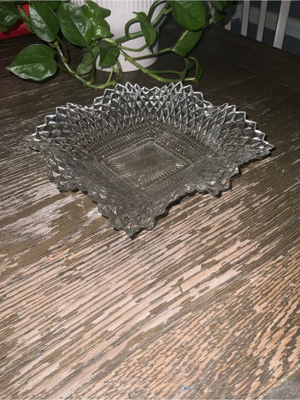 Vintage Indiana Glass Diamond Point Wavy Salad Dish - Set of 4 - 6.75”